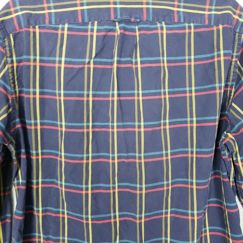 JCrew Long Sleeve Oxford Shirt Navy Blue Windowpane Plaid Office Casual Cotton L